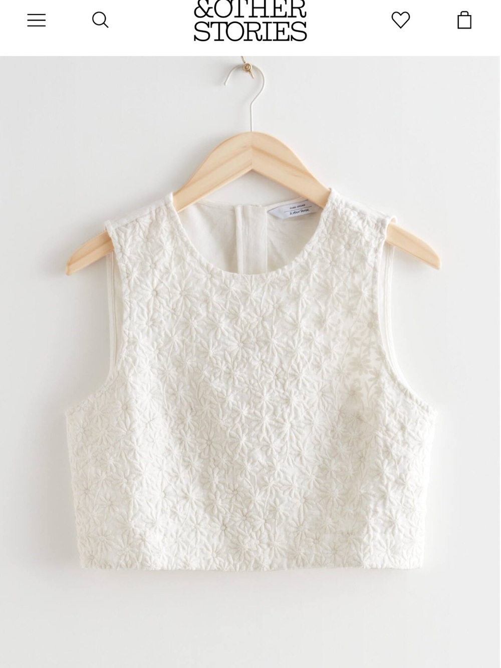 & Other Stories Cream Floral Textured Crop Top size 6
